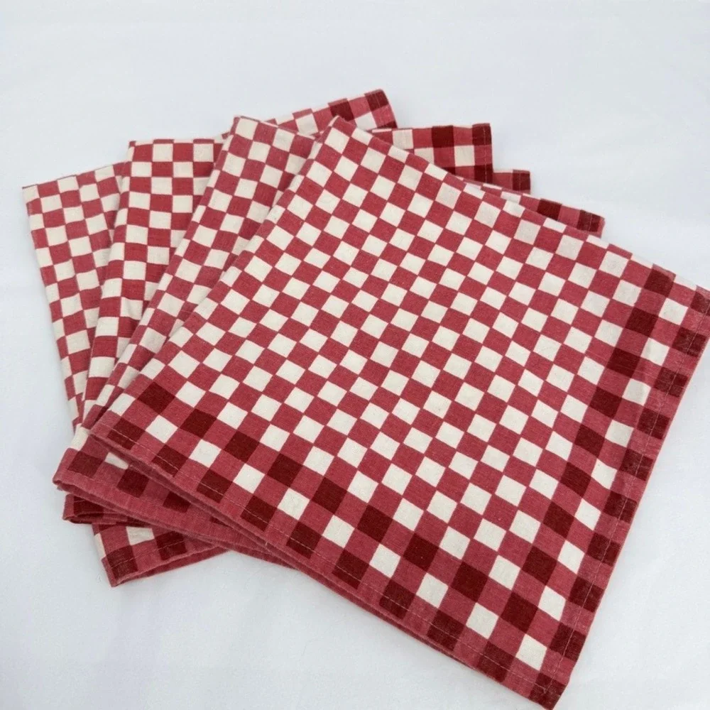 Surface Place Cloth Napkins Red White Checkered Gingham 1992 Dining Set VTG